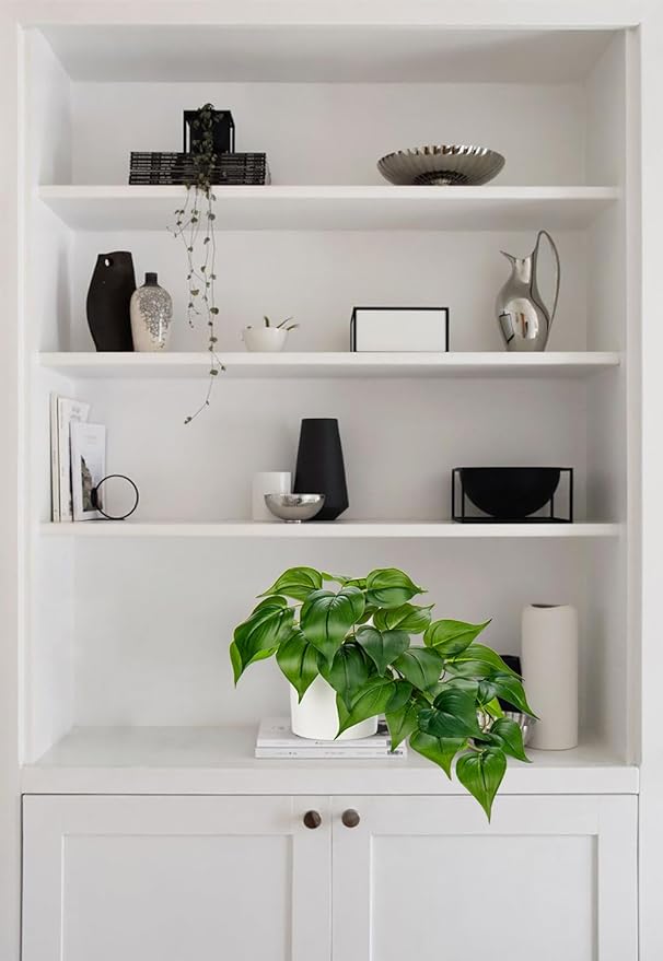 Hollyone Artificial Plants Potted Fake Plants in White Ceramic Pot Faux Pothos Haning Plants Indoor for Home Living Room Shelf Office Aesthetic Decor