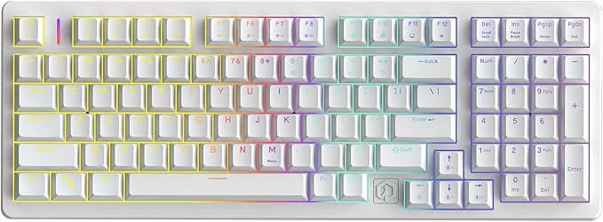 IROK FE98Pro Wireless RGB Hot Swappable Mechanical Keyboard, Three-Layer Dampening 98 Keys Gaming Keyboard, Customizable Backlit, USB-C/2.4GHz/Bluetooth- White/Red