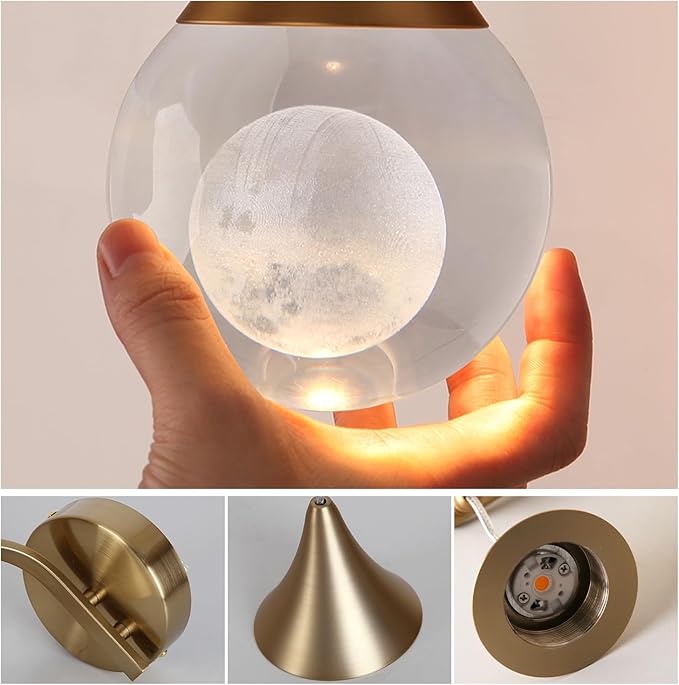 Moon Wall Sconce Indoor, Crystal Sconce Wall Lighting Modern, Dimmable LED Wall Light for Bedroom Bathroom Living Room Vanity Dining Room, Brass