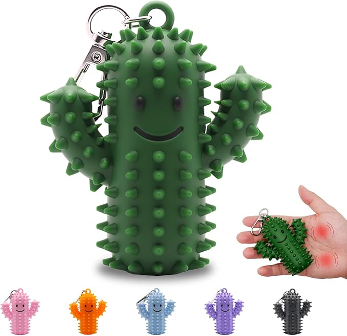 1 PCS Little Ouchies Pain Fidget,Silicone Cactus Stim Tools for Adults, Sensory Pain Stim Fidget Toy, Spiky Grippy Stim Keychain, Anxiety Relief Items Fidget, Fun Gift for Friends and Family (Green)