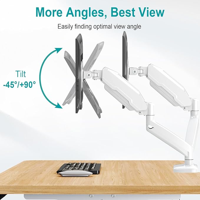 MOUNT PRO Dual Monitor Mount Fits 13 to 32 Inch Screen, Height Adjustable Monitor Stand for 2 Monitors, Gas Spring Display Arm Holds up to 17. 6lbs Each, Computer Desk VESA Mount, White
