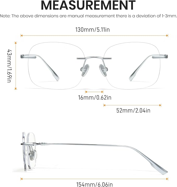 Cyxus Titanium Blue Light Glasses for Men Frameless Rimless Glasses UV protection Eyeglasses