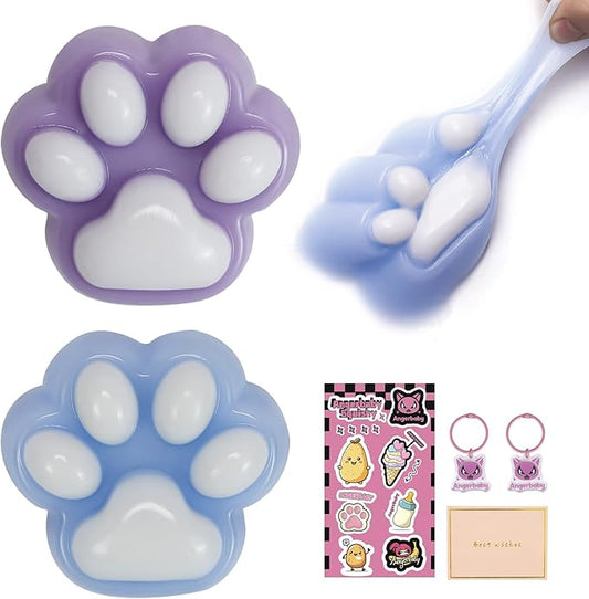 Taba Squishy Paw, Cat Paw Squeeze Toys, Cute Kawaii FuFu Squishies, Sticky Squishy Cat Paw Fur Ball, Kitty Paw Stress Relieving Fur Toys, YoYo Funny Fidget Toys for Gift, Kids-Purple&Blue