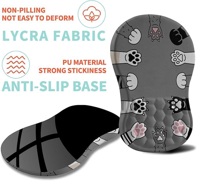 Ergonomic Mouse Pad Wrist Support with Memory Foam Massage Bulge, Carpal Tunnel Pain Relief Mousepad Wrist Rest for Mouse(12x8 inch, Paw)