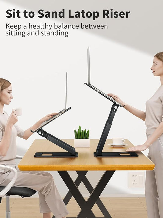 tounee Laptop Stand for Desk Adjustable Height, Telescopic Computer Stand with Pull Out Design Ergonomic Laptop Riser Fits All Laptops 10-17"-Black