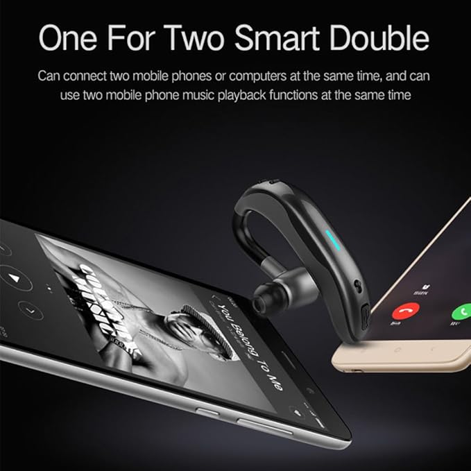 IHAO Bluetooth Earpiece Headphone Dual Noise Cancelling Mic Painless Open-Ear Handsfree Headset Stereo Sound Left/Right Changeable Earhook Earphones for Driving/Business/Gym-Single Ear F600 Black