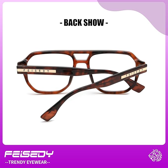 FEISEDY Aviator Blue Light Glasses for Men Women, Retro 70s Style Design Anti Glare Digital Eyestrain & Daily Wear B0284