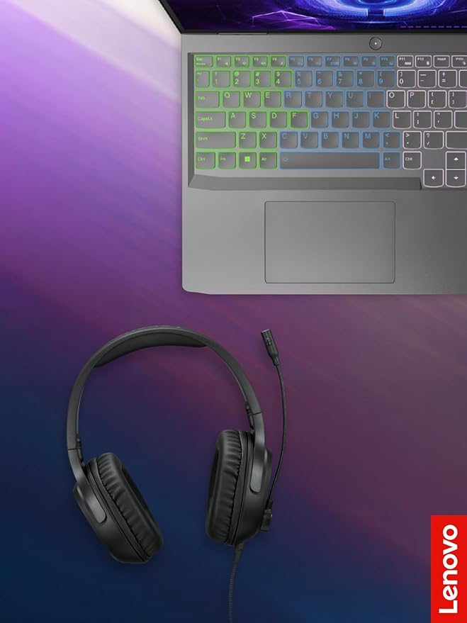 Lenovo H110 Wired Gaming Headset - 3.5mm Connection, Omni-Directional Microphone, Breathable Ear Cups, Built-in Volume Wheel - Black