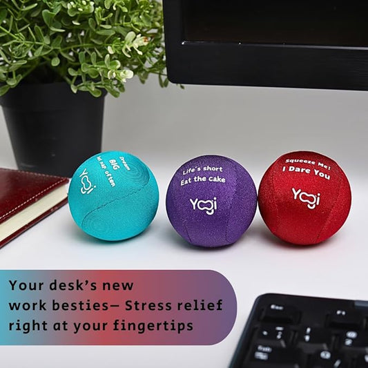 Yogi Stress Ball with Finger Grip Strap – Squeeze Ball for Anxiety Relief & Hand Therapy – Grip Strength Trainer for Adults & Kids, Fidget Toy for Stress Relief, Squishy Sensory Ball