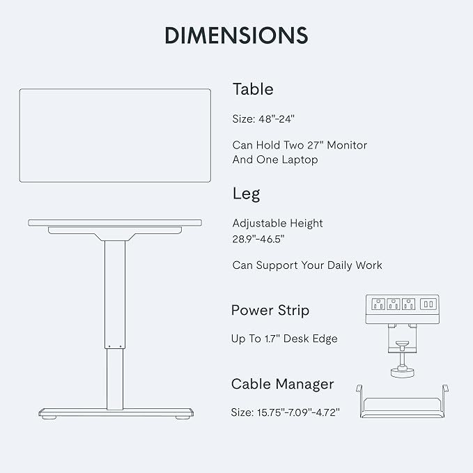 FLEXISPOT EN2 Whole-Piece Standing Desk with Clamp Power Strip, 48 x 24 Electric Height Adjustable Desk with Cable Management (White Frame + 48" Maple Top)
