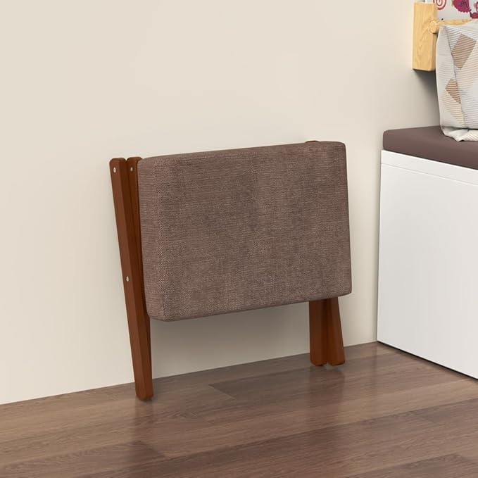 Foldable Foot Stool Ottoman, Modern Foot Rest with Bamboo X Legs & Thick Foam Cushion, Folding Foot Stools Small Padded for Bedroom Living Room, Makeup Vanity Stool Chair (Brown - Brown)