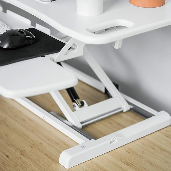 TechOrbits Standing Desk Converter - 37 Inch Adjustable Sit to Stand Up Desk Workstation, MDF Wood, Ergonomic Desk Riser with Keyboard Tray, Desktop Riser for Home Office Computer Laptop, White 37"