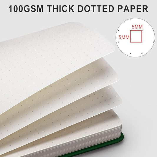 AHGXG Bullet Dotted Journal - 320 Numbered Pages Dot Grid Notebook A5 Thick Journal, 100gsm Thick Dotted Paper, Leather Hardcover,Inner Pocket, 5.75'' × 8.38'' - Green
