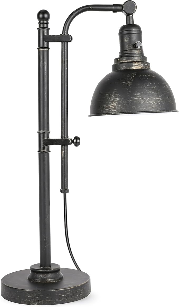 VONLUCE Rustic Desk Lamp Black Adjustable, Industrial Style Metal Task Lamp (25"-29"), Vintage Work Lamp, Farmhouse Reading Lamp in Aged Bronze Finish, ETL Certificate