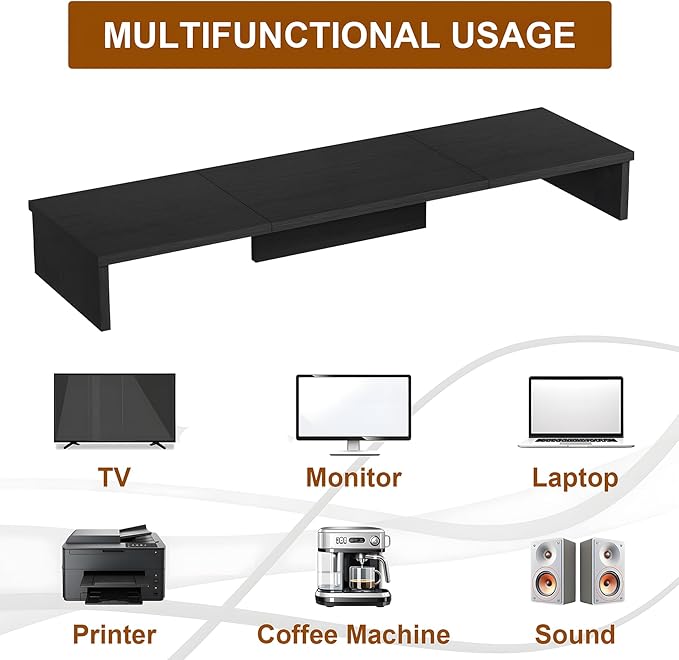 Dual Monitor Stand Riser, Large Computer Monitor Stand for Desk, Monitor Riser for 2 Monitors, Wood Desk Shelf for Top of Desk, Desktop Organizer for Computer, Laptop, Printer, TV