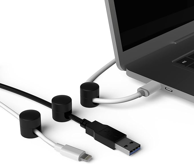 Cable Anchors for Desk Organization Black | Premium Aluminum Cord Organizers | Charger + Cable Management Clips for Home & Office | Stylish, Sturdy, & Functional | (3 Pack)