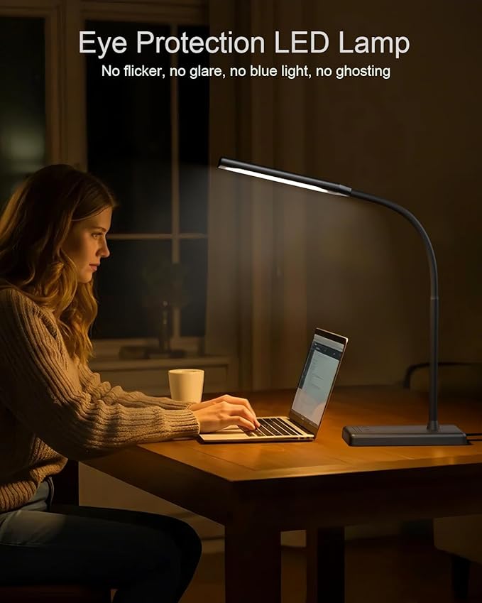 Adjustable LED Desk Lamp with Wireless Charging & Touch Control | 5 Colors & 6 Brightness Levels Eye-Caring Office Light with Memory & Timer