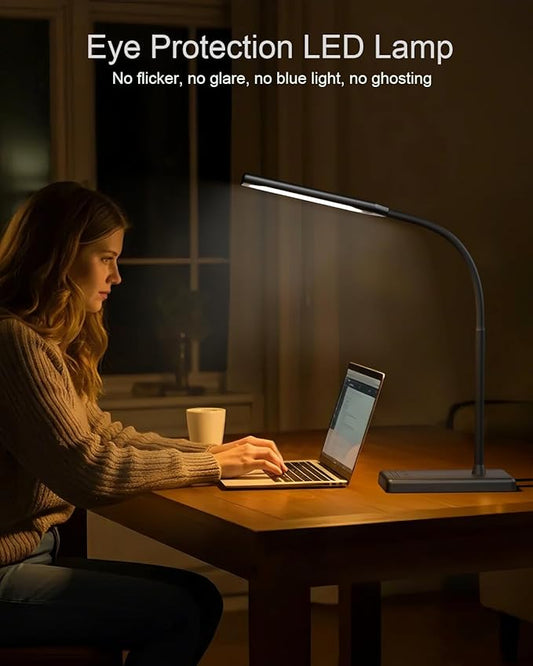 LED Desk Lamp Touch Control Desk Lamp with USB Charging Port 5 Color Modes 6 Brightness Levels Dimmable Eye-Caring Office Lamp with Memory Function 1h Timer Adjustable Gooseneck Table Lamp