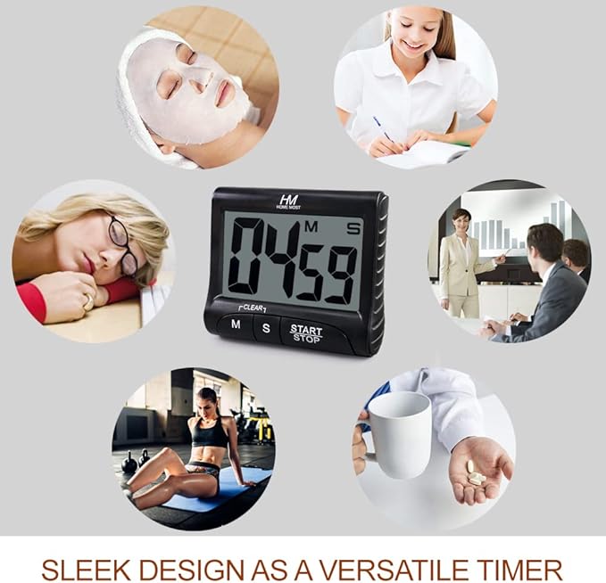 3" Large Display Kitchen Timer - Digital Timer Magnetic Back Loud Alarm On A Rope- Black Cooking Timers For Kitchen Teachers Students Games Kids Meetings -Sports Timers For Workouts Exercise