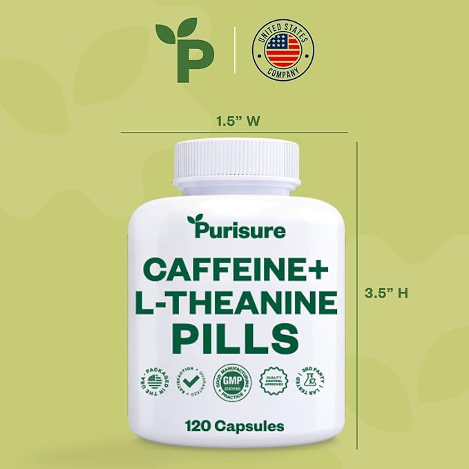 Caffeine Theanine Capsules, Caffeine Pills 100mg L Theanine for Pre Workout, Energy, and Clarity, Energy Pills for Fatigue, Nootropic Supplement, 120 Day Supply