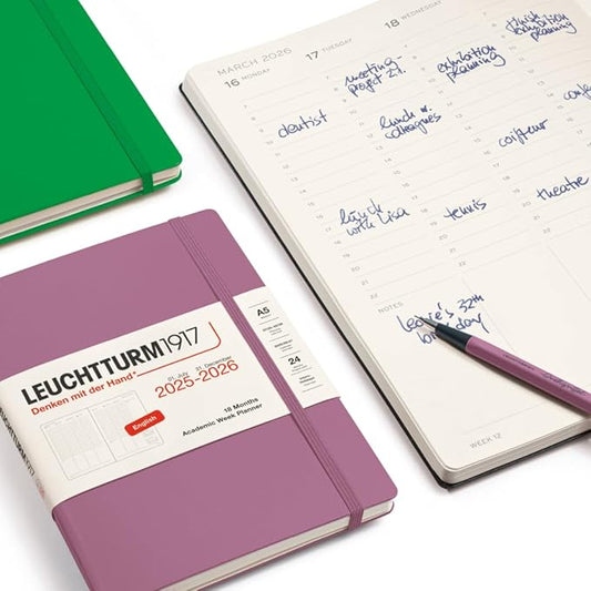 LEUCHTTURM1917 - Academic Week Planner Hardcover Medium (A5), 18-month, Jul. 2025 - Dec. 2026, English, Forest Green
