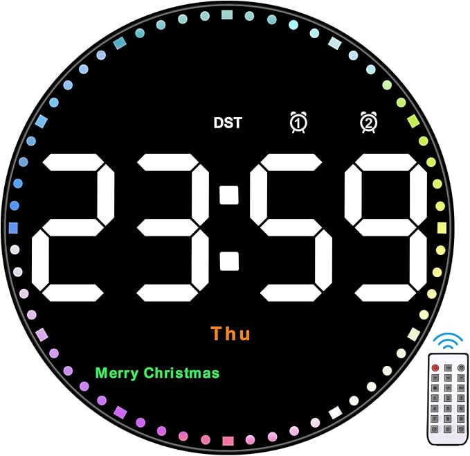 SZELAM Digital Wall Clock,10" Digital Clock Large Display with Remote Control,Adjustable Brightness, Calendar, Temperature, 12/24 H, for Living Room Office Bedroom Elderly Adults