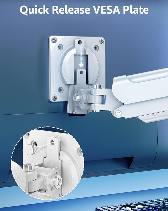 Single Monitor Mount for 22 24 27 32 inch Screen, Gas Spring Arm Holds 4.4-22 lbs, Monitor Desk Mount, Gaming & Home Office Use, VESA 75x75mm & 100x100mm, Freelift Pro White