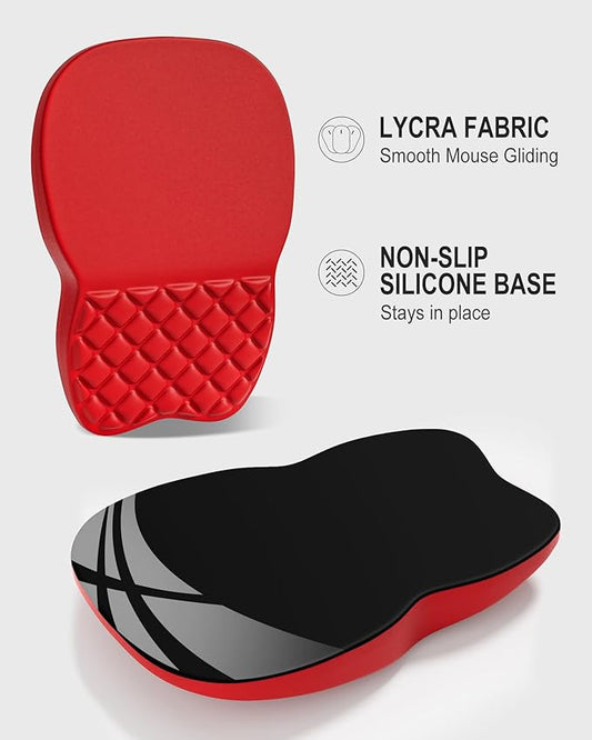 Auhoahsil Ergonomic Mouse Pad with Wrist Rest, Comfortable Slope Computer Mouse Mat with Wrist Support, Memory Foam Filling, Non-Slip Silicone Base, Pain Relief, for Gaming & Work, 8 x 12 in, Red