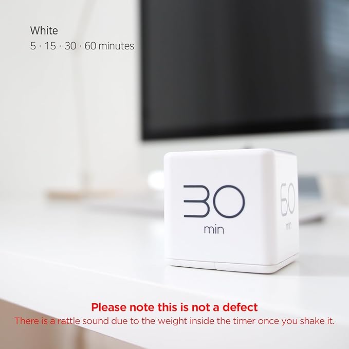mooas Cube Timer (White), Timers Cube Flip Block Timers Productivity Gravity Sensor Time Management for Kids ADHD Classroom Kitchen Desk Workout Cooking Study 5, 15, 30, 60 min Timer Setting