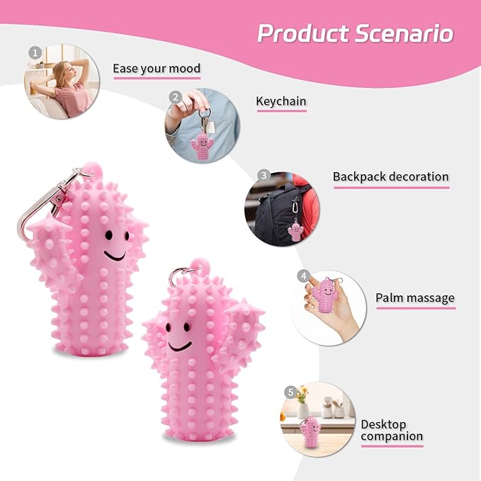 1 PCS Little Ouchies Pain Fidget,Silicone Cactus Stim Tools for Adults, Sensory Pain Stim Fidget Toy , Spiky Grippy Stim Keychain, Anxiety Relief Items Fidget, Fun Gift for Friends and Family (Pink)