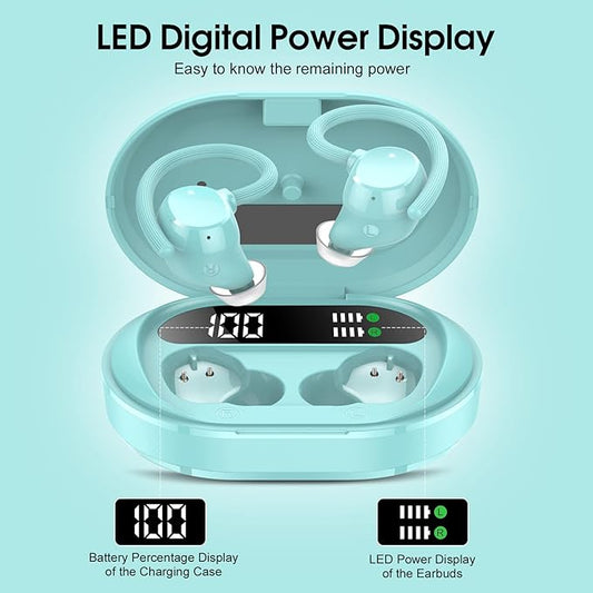 Wireless Earbuds, 2023 New Ultralight Sport Bluetooth 5.3 Headphones In Ear with LED Display, Built-in Mic Earphones, IPX7 Waterproof Wireless Headphones with Earhooks for Gym Workout (Blue)