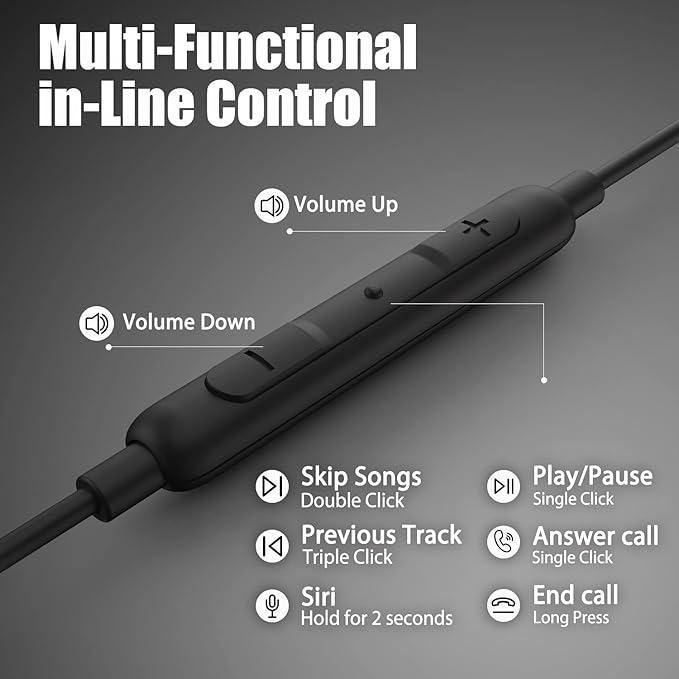 Lightning Earbuds with Ear-Hook Sports Earphones for iPhone 14/13/12/11 Pro Max/X/XS Max/XR - MFi Certified with Mic - Black