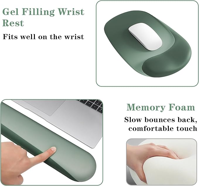 Wrist Rest for Keyboard and Mouse, Ergonomic Gel Computer Keyboard Wrist Rest with Memory Foam, Keyboard Wrist Support Pad for Long Hours of Work, Gaming, Studying-Relieve Wrist Pain