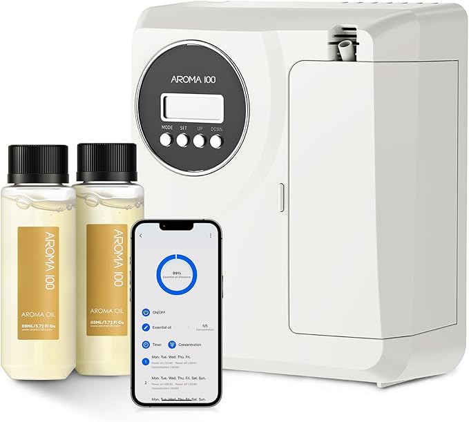 Waterless Diffuser Include Essential Oil, APP Control, Hotel Scent Diffuser Kit for Home Cover 2000sq.ft, Nebulizer Nano Cold Air Freshener Smart Aromatherapy Diffusers for Large Room, Office - White