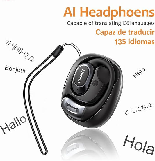 MINISO Al Translation True Wireless OWS Headphones MS156, Support 135 Languages & Accents Bluetooth Open Ear Earphones, Long Battery Life HiFi Stereo Sound Wireless Earhooks Headset for Sport (Cream)