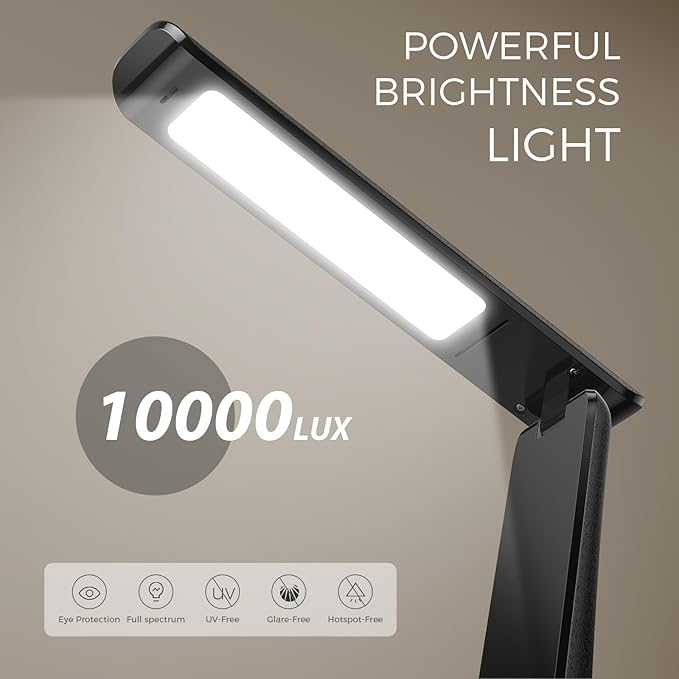 Light Therapy Lamp, 10000 LUX UV-Free LED Sunlight Light, Full Spectrum Mood Light Hayyp Lamp, Touch Control Desk Lamp with Night Light Function Work Office Home -Black
