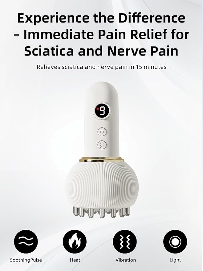 Sciatica Pain Relief Devices – Deep Tissue Massager with Multi-Mode Technology, Heat & Light Therapy, Targeted Relief for Sciatic Nerve & Lower Back Pain (White)