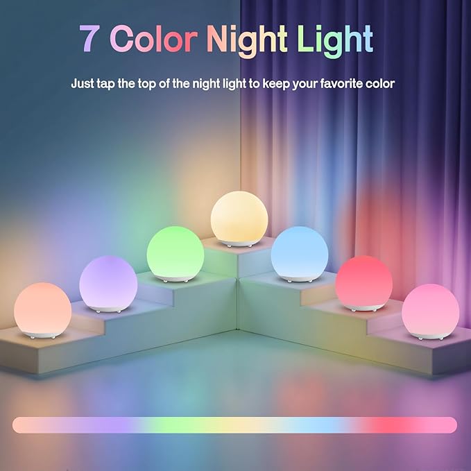 7-Color Changing Silicone Night Light for Kids, Touch Control with Timer & Dimmable, Rechargeable Portable Baby Night Lamp with 30/60 Mins Auto Off, Soft RGB Nursery Light for Bedside, Camping