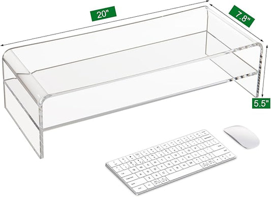 20in Large Acrylic Monitor Stand, 2-Tier Premium Large Laptop Stand, Acrylic Computer Monitor Riser for Home, Office, Business, Keyboard Storage, Multi-Media Laptop, Printer, TV