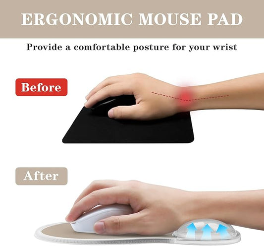 Mouse Pad with Wrist Rest,Ergonomic Mouse Pad with Comfortable Gel Wrist Rest Support and Non-Slip PU Base for Easy Typing Pain Relief, Durable and Washable (Transparent Khaki Gradient)