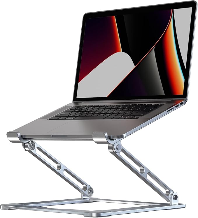 Laptop Stand for Desk, Adjustable Laptop Stand Holder Portable Laptop Riser with Multi-Angle Height Adjustable Computer Stand for MacBook Air/Pro and More Notebooks 10-17.3"-Silver