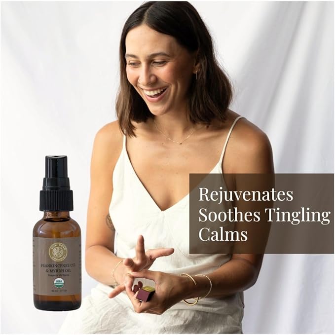 Silk Road Organic Frankincense Oil & Myrrh Essential Oil Spray, 100% Pure USDA Certified Aromatherapy for Body Aches, Stiffness & Tingling, Stress Relief, & Skin - 1 Oz Spray