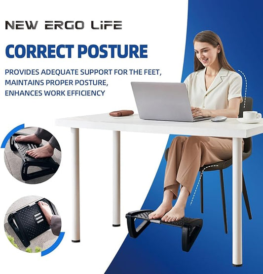 Ergonomic Footrest, Comfort Under Desk Foot Support, 6-Position Multi-angle Adjustable Foot Pedal, Ergonomic Posture Support, Footrest for Office and Home (White)
