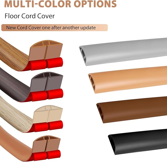 Floor Cord Cover Self Adhesive Cord Hider,3.3FT Cable Management, Extension Strip Protector for Wires, Prevent Cable Trips for Offices, Gyms, Exhibitions Cavity:0.51"(W) x 0.3"(H) Black Wood