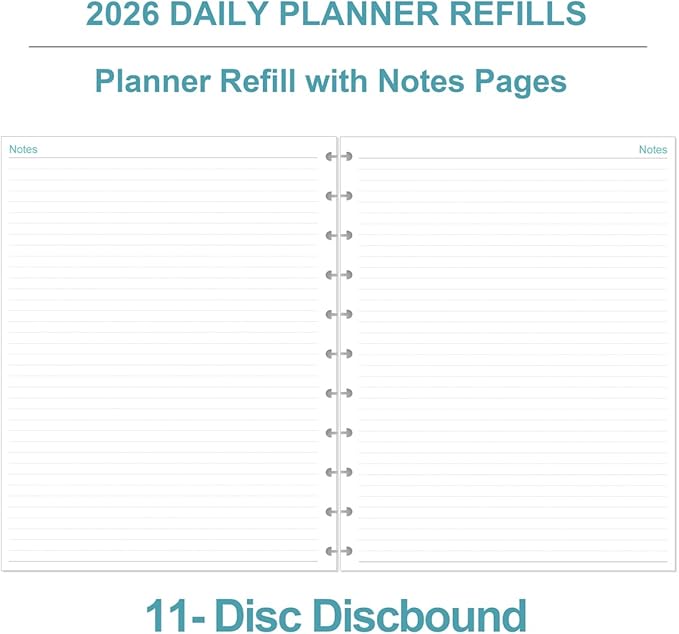 2026 Planner Refills, 11-Disc Discbound One Page Per Day, Daily & Monthly Planner Refill from January 2026 - December 2026, Letter Size, 8.5" x 11"
