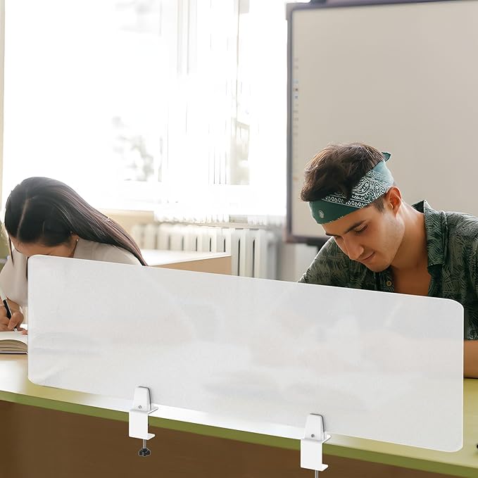 Desk Divider 4 Pcs Desk Privacy Panel 47.2''L x 15.8W'' Office Partitions Frosted Acrylic Panel Pack of 4 Desk Divider Partition with Adjustable Universal Base