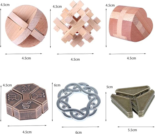 Brain Teaser Puzzle for Adults Puzzles Metal Hole Lock Adult Educational Toy Jigsaw IQ Puzzle(6 Pack) (Bronze)