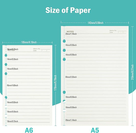 A5 Refill Paper, 280 Pages A5 Loose Leaf Paper 6 Hole Notebook Refills for 6 Ring Refillable Binder Notebook Planner Diary Journals Painting Personal Organiser-Line Pages