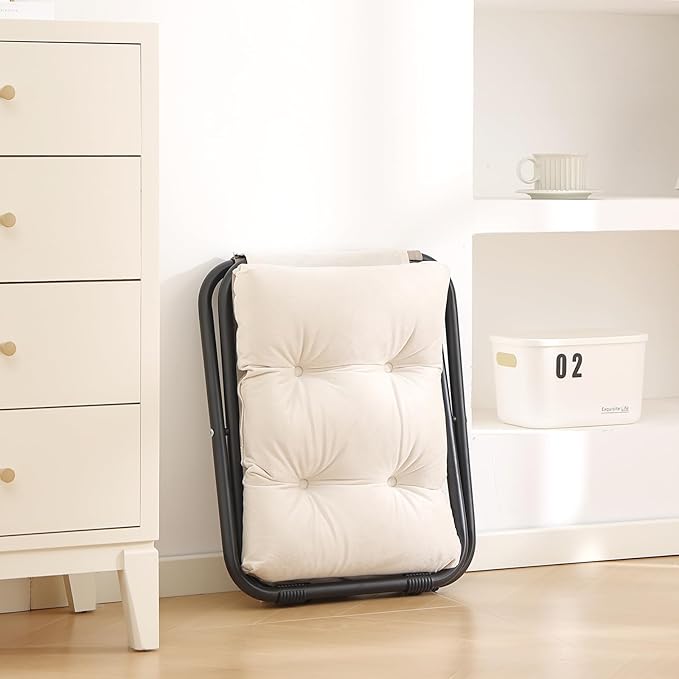 LITA Folding Upholstered Footrest Stool with Straight & Square Shape, Beige