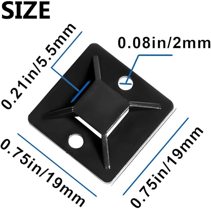 Zip Tie Mount 3/4" Black Small Wire Tie Adhesive Mounting 100 Pcs for Wire Clips Cable Management Cable Tie Anchors for Home Office Wiring Durable Pro-grade UV Wire Holder Organizer for Tidy Cabling